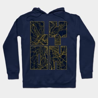 Lyon, France City Map Typography - Gold Art Deco Hoodie